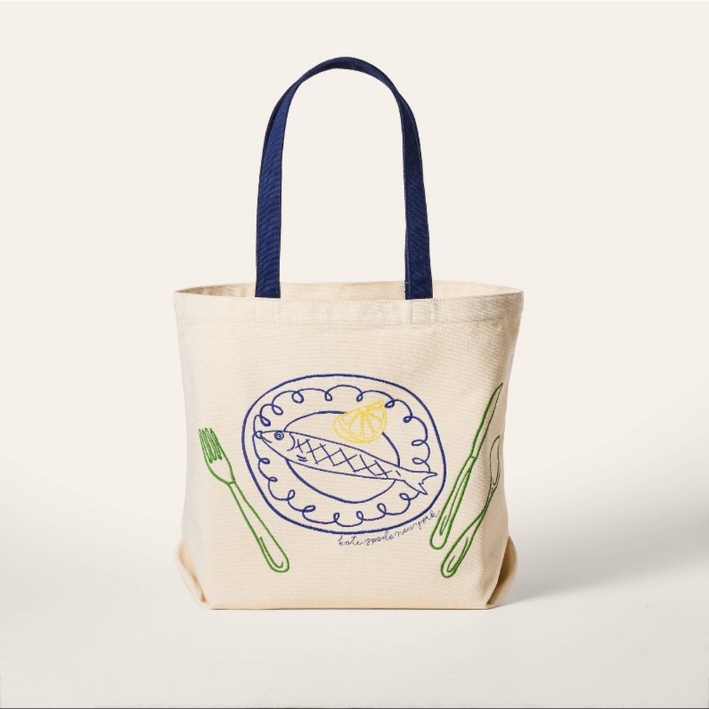 Kate Spade Cream and Blue Artistic Tote Bag